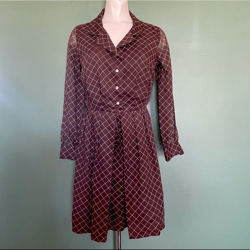Brown print L’Aiglon 70s dress. Size small.